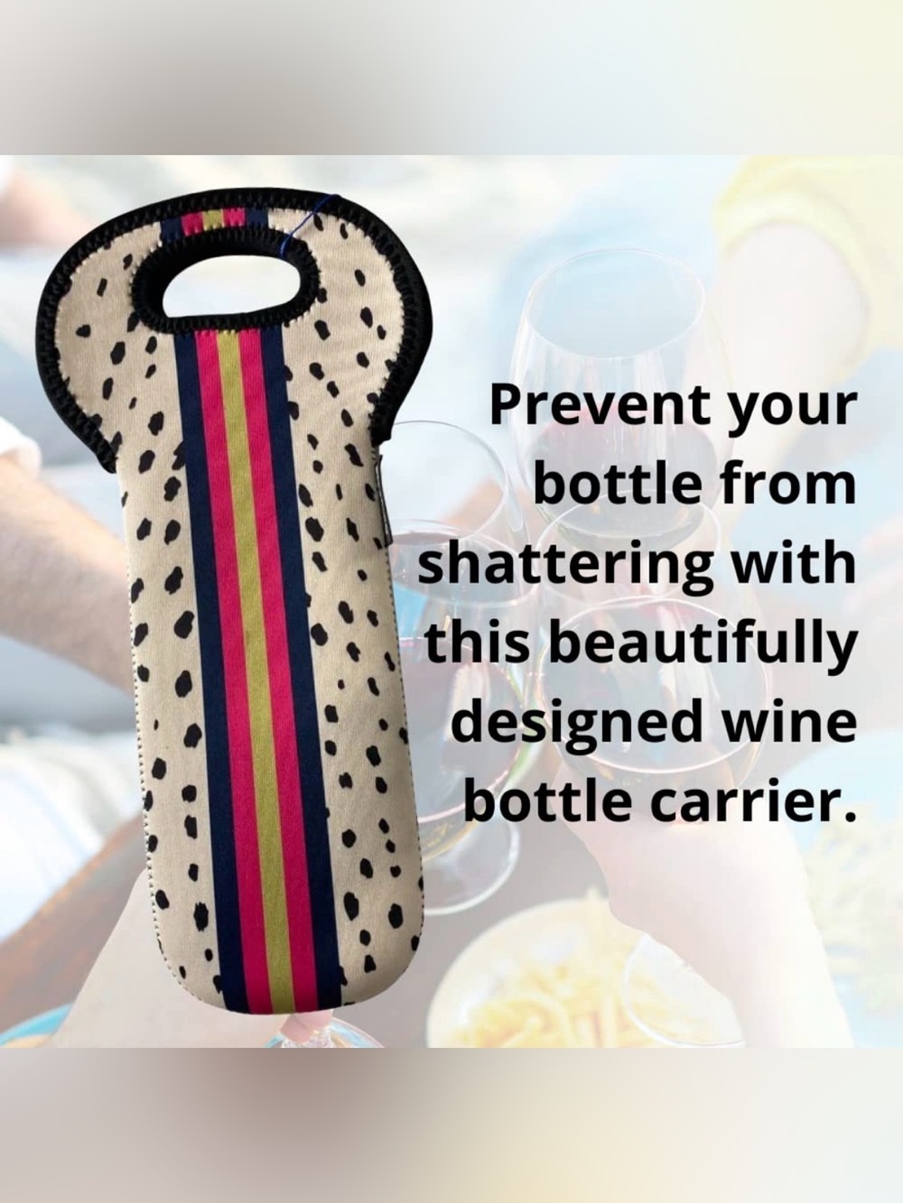 Striped Dalmatian Print Wine Bottle Carrier - Pink/Green/Blue